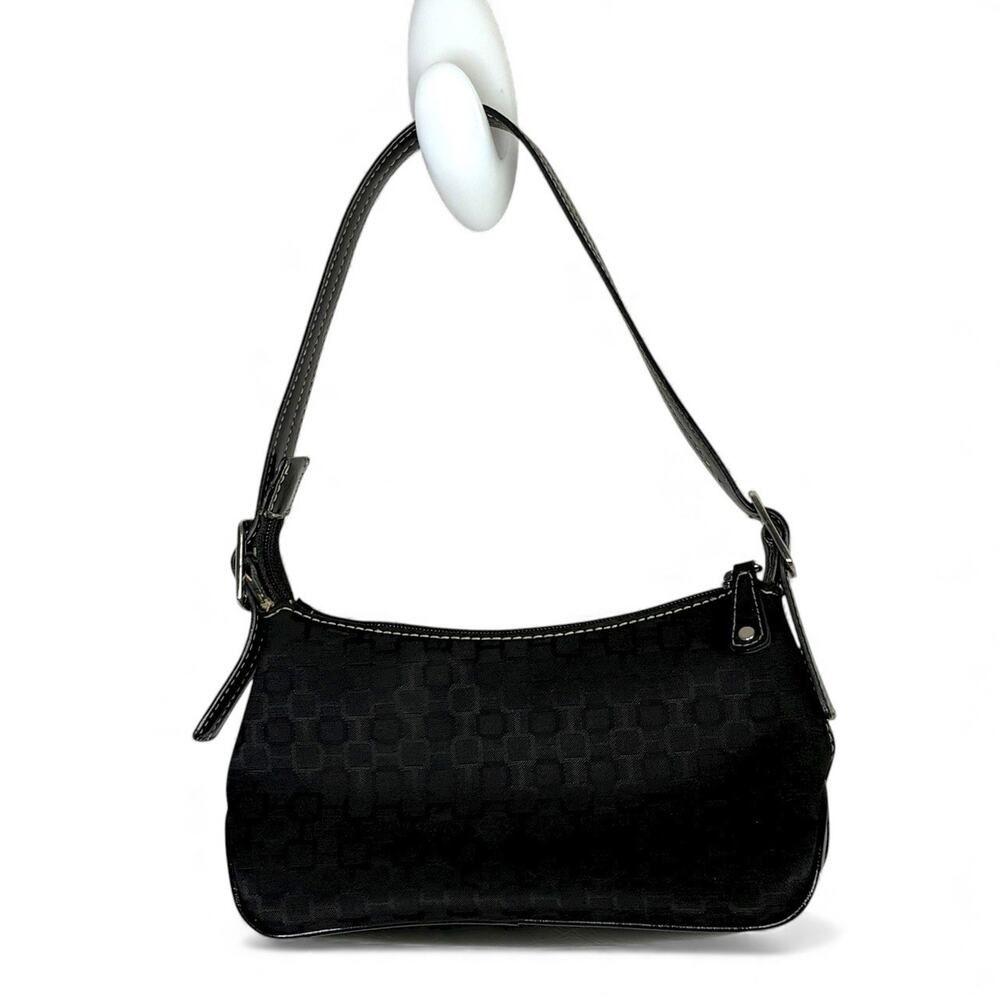 Vintage Y2k Nine West Micro Baguette Bag Canvas Faux Leather Handle Black